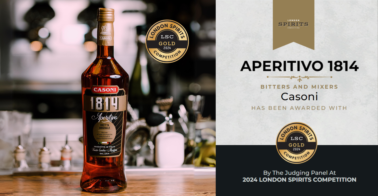 Casoni Aperitivo 1814 vince la medaglia d'oro alla London Spirits Competition 2024